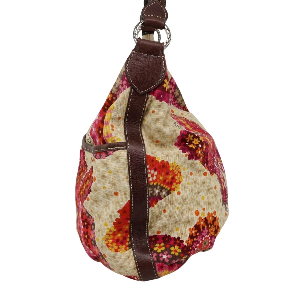 Brighton Bag Handbag Womens Beige Pink Floral Canvas Leather Trim Grandma core - Picture 10 of 16